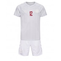 Echipament fotbal Danemarca Kasper Dolberg #12 Tricou Deplasare Mondial 2022 pentru copii maneca scurta (+ Pantaloni scurti)